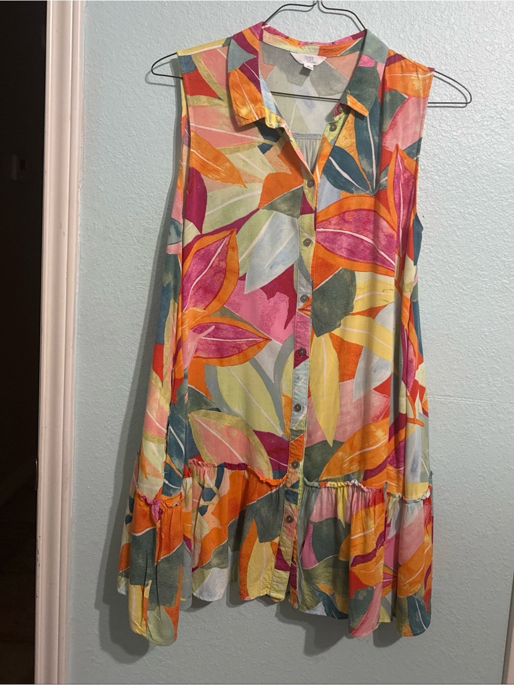 Time & Tru women colorful abstract shift dress sleeveless tropical XL 16-18